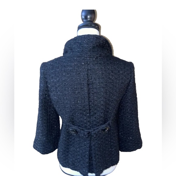 Guess Womens MD Double Breasted Black Sparkly 3/4 Sleeves Short Peacoat NWOT - Picture 8 of 13